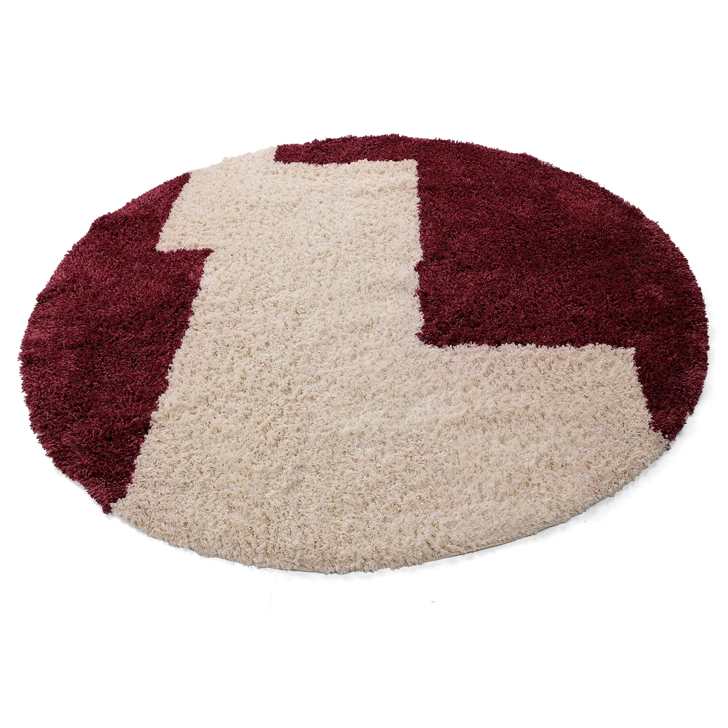 Round rug - Begur Natural Cotton Shaggy (off-white/burgundy)