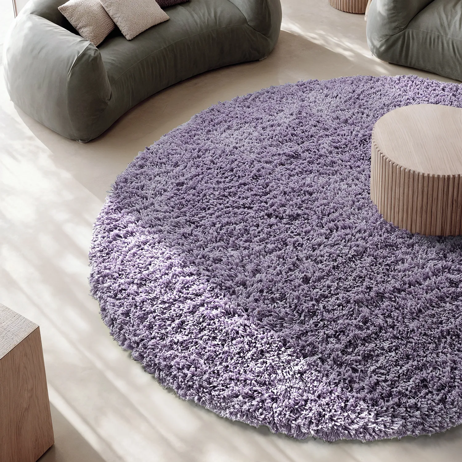 Round rug - Combarro Solid Cotton Shaggy (light purple)