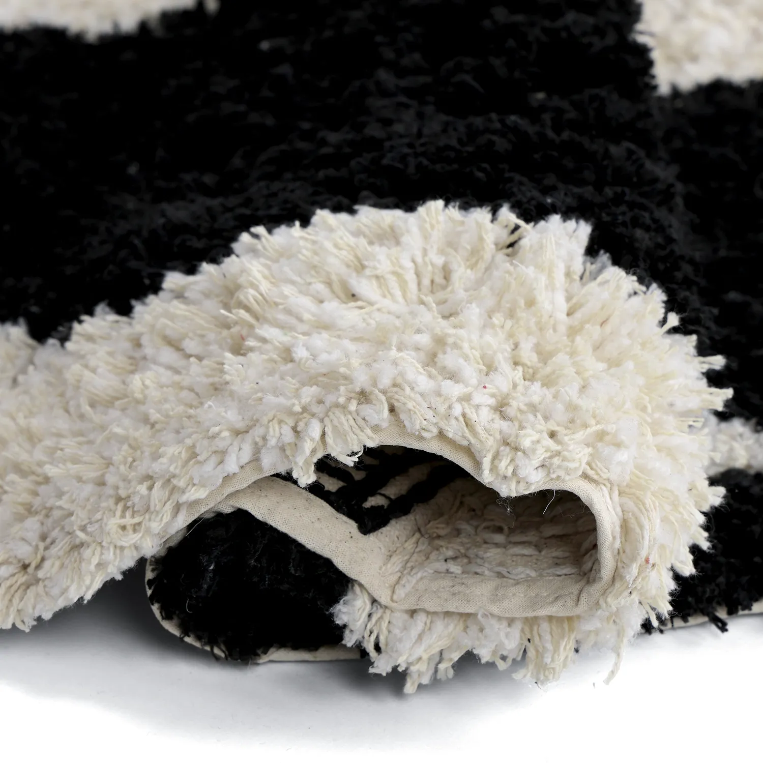 Round rug - Marvao Natural Cotton Shaggy (off-white/black)