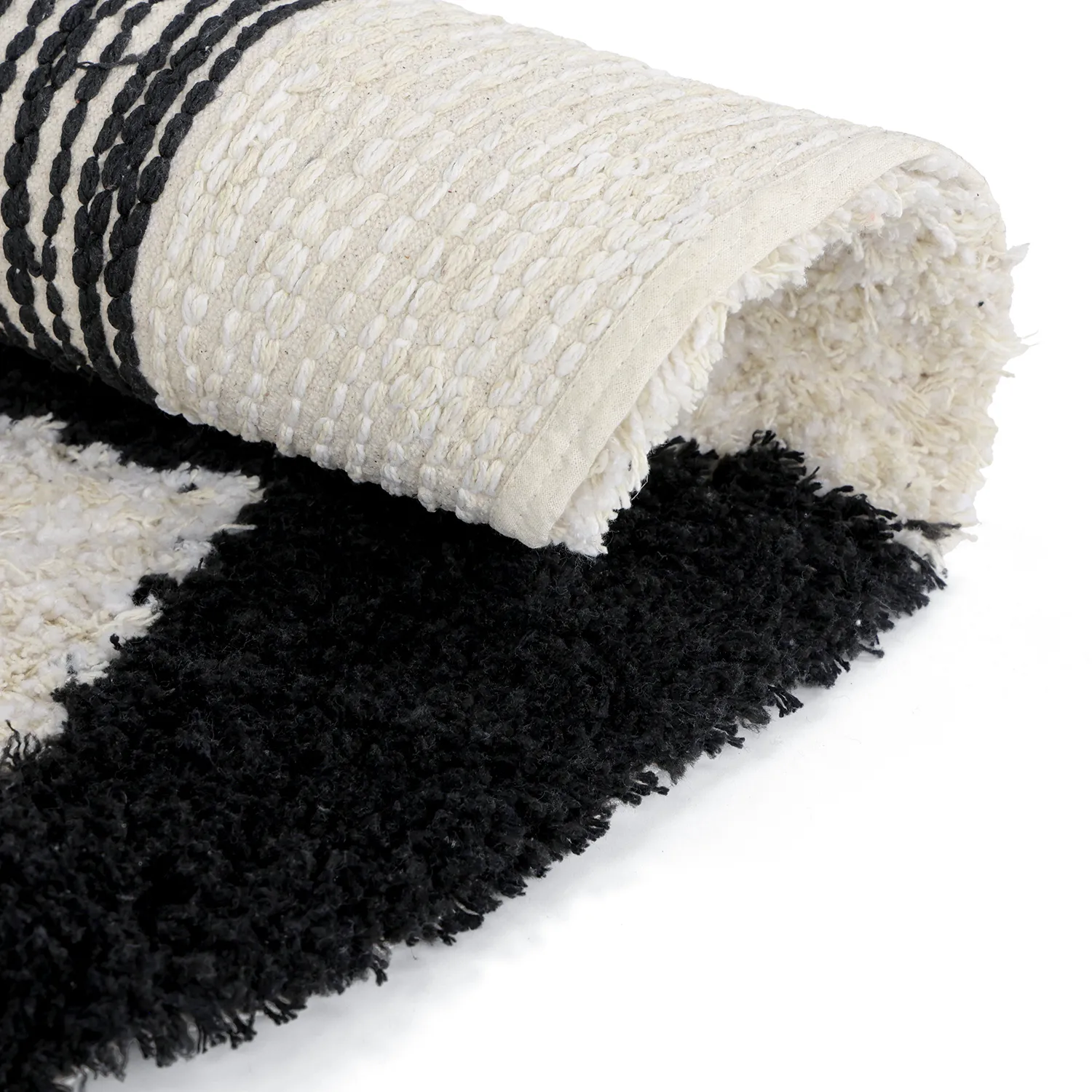 Round rug - Marvao Natural Cotton Shaggy (off-white/black)