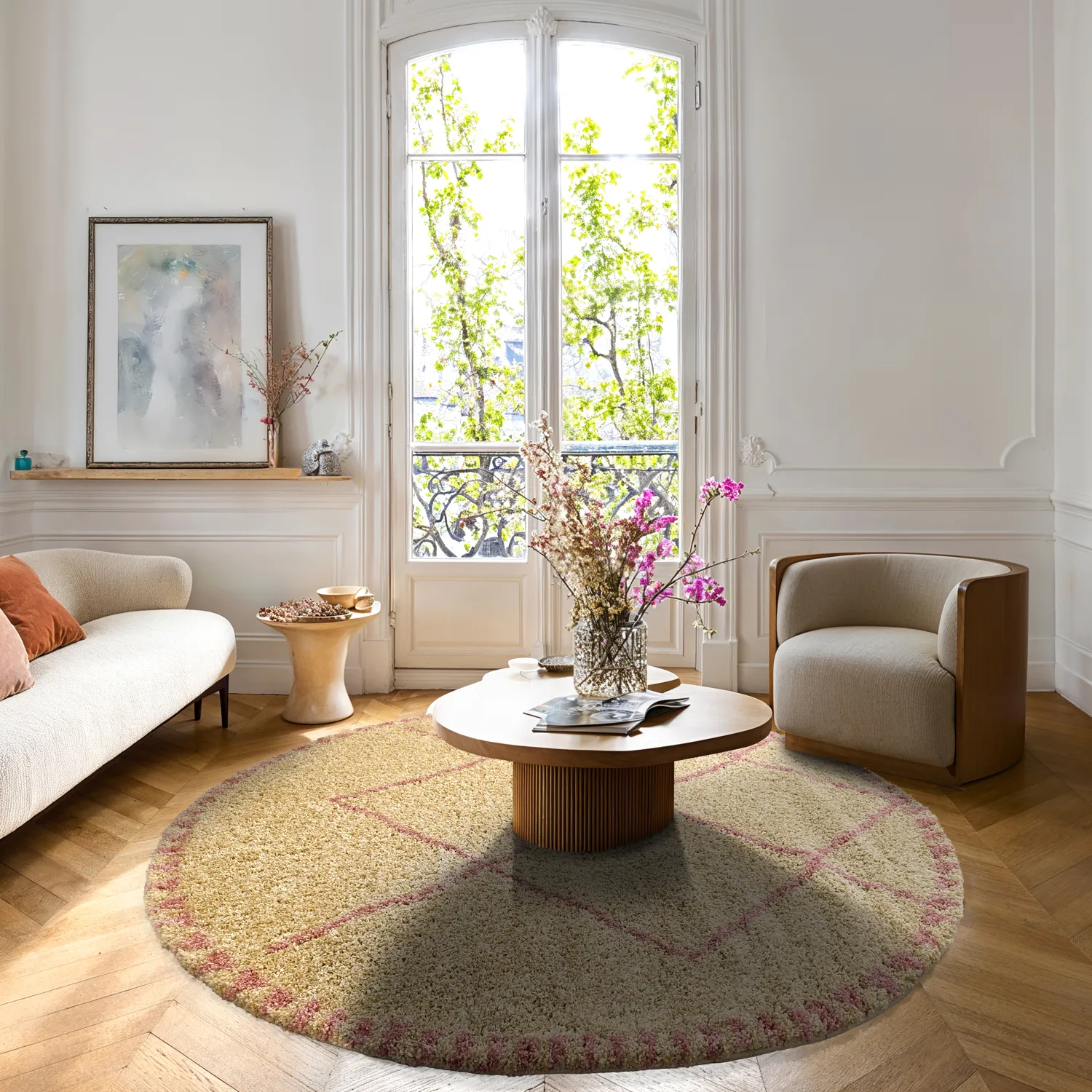 Round rugs - Tiznit (beige/pink)