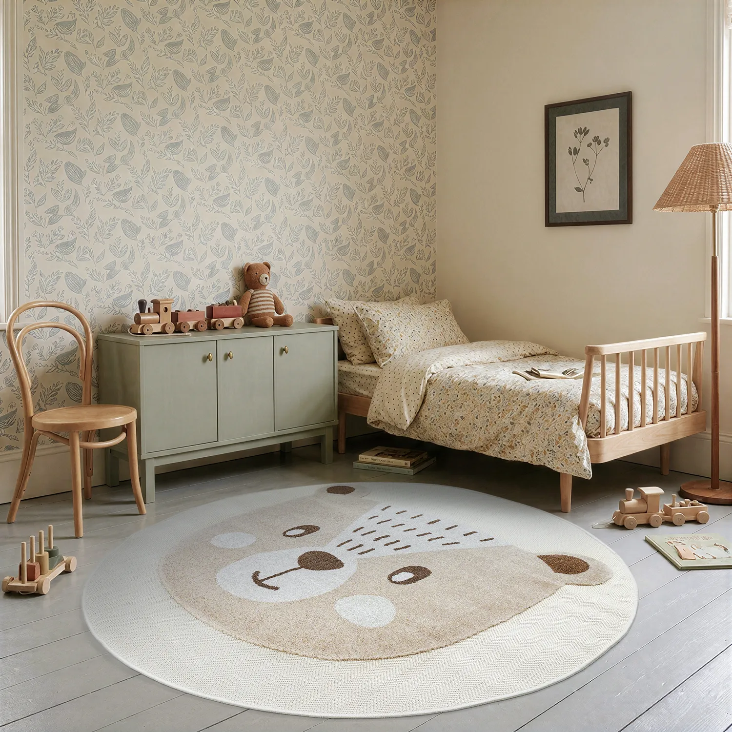 Round Children's Rug - Kind Bear (cream)