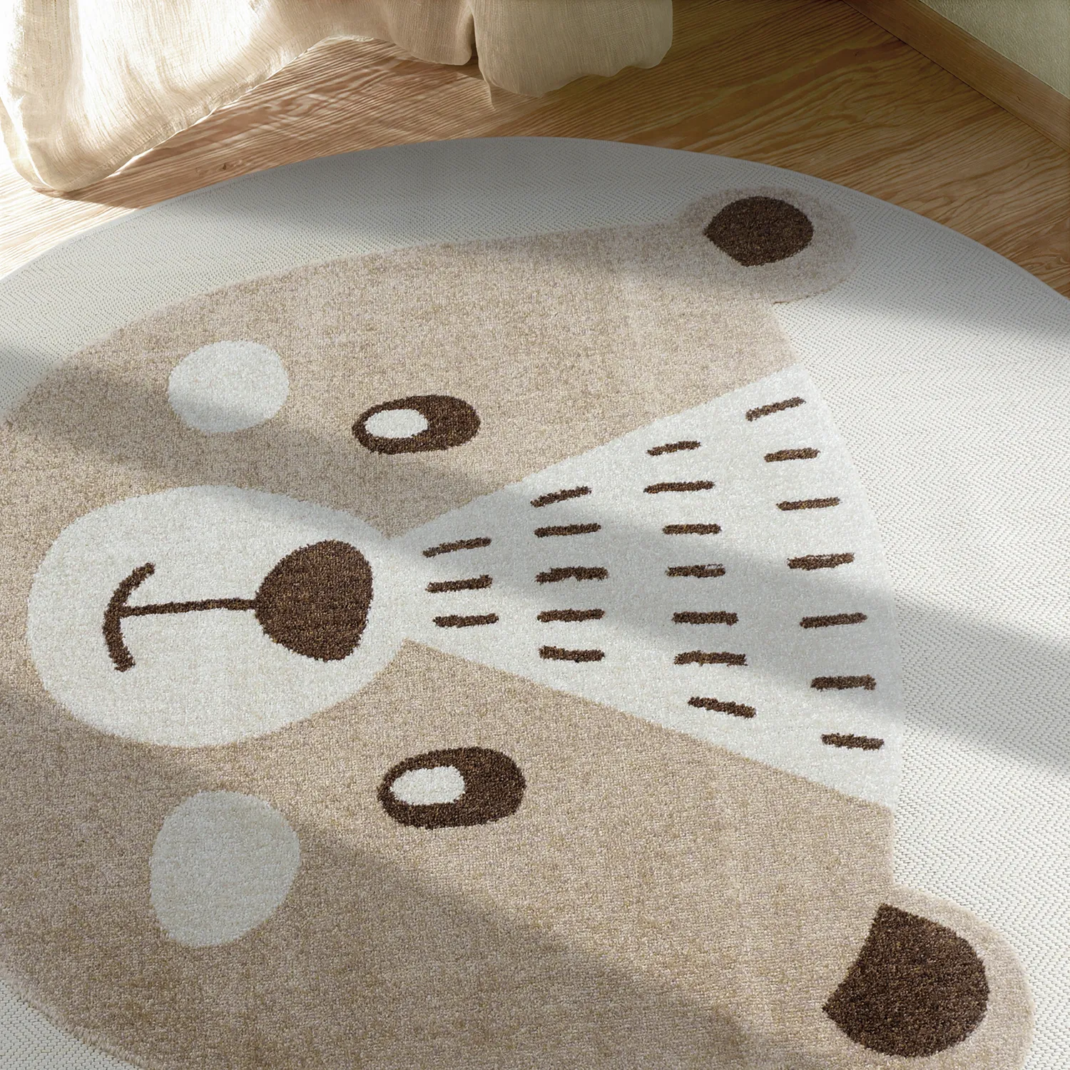 Round Children's Rug - Kind Bear (cream)