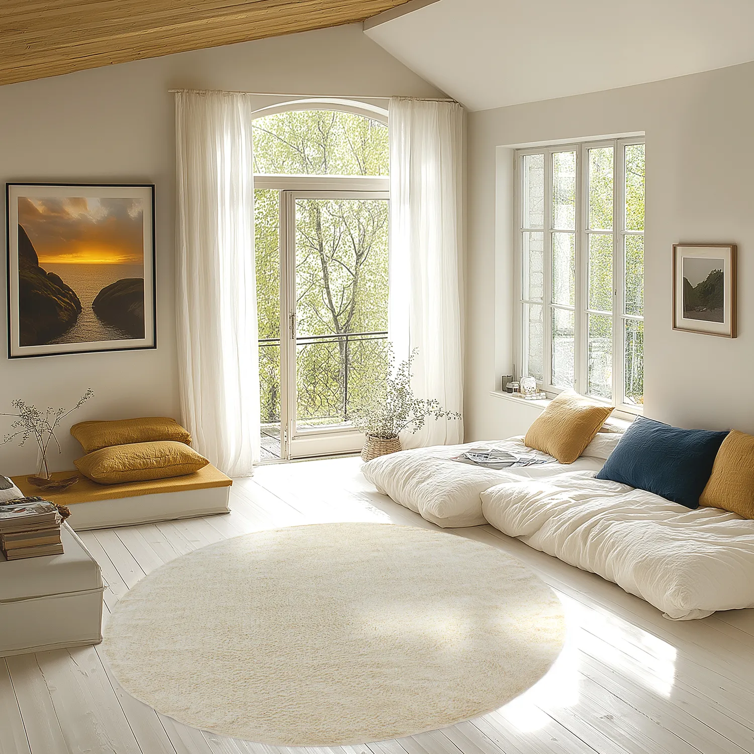 Round rug - Celina Natural Cotton Shaggy (off white/beige)
