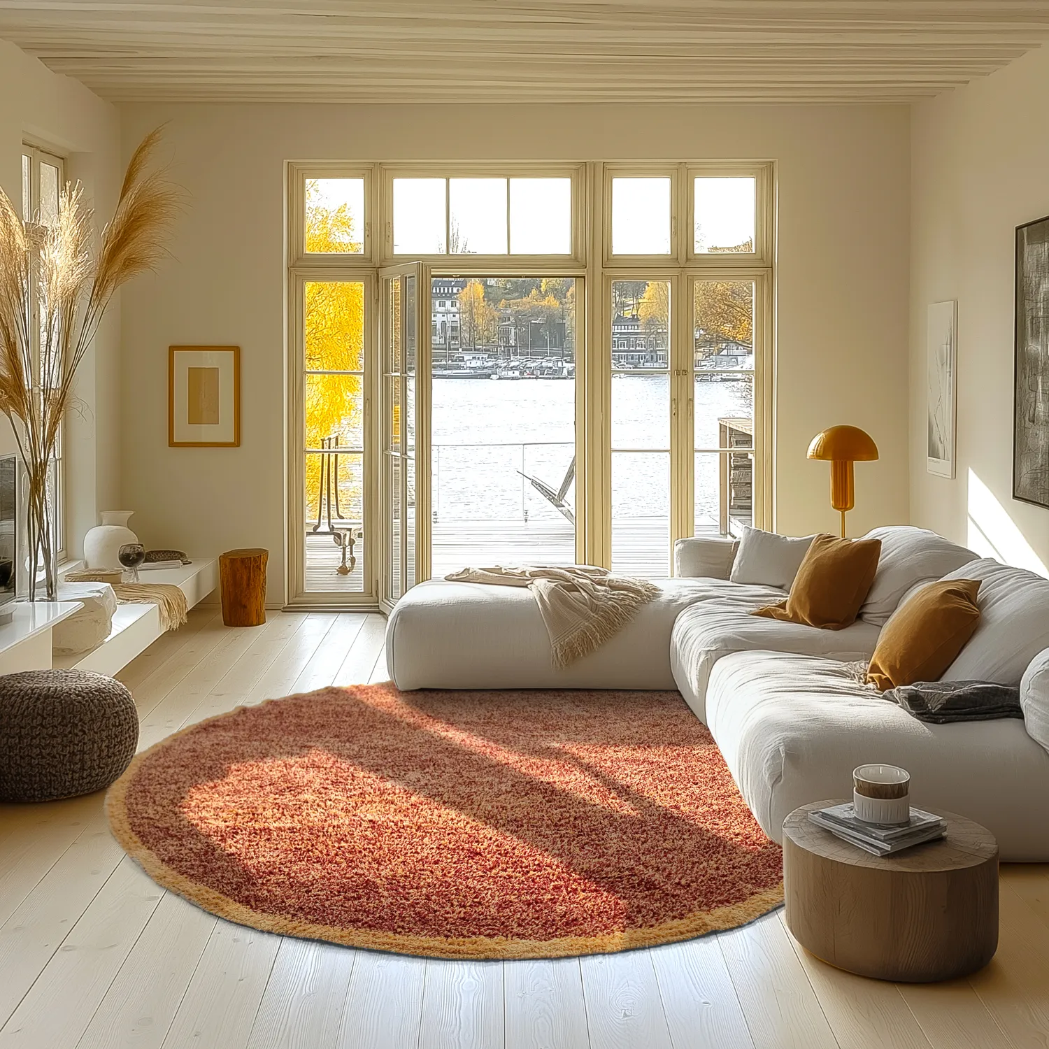 Round rug - Celina Natural Cotton Shaggy (red)