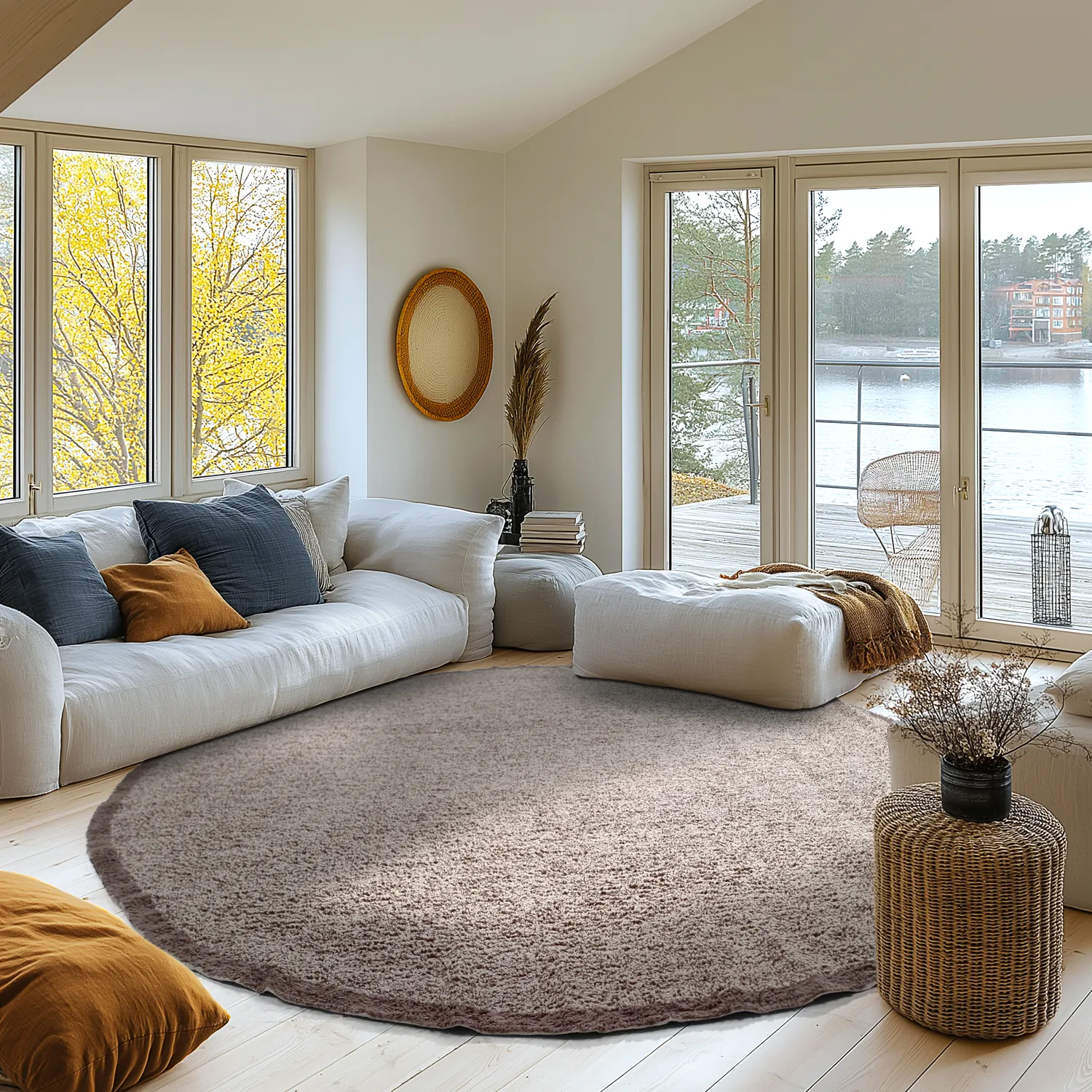 Round rug - Celina Natural Cotton Shaggy (beige/brown)