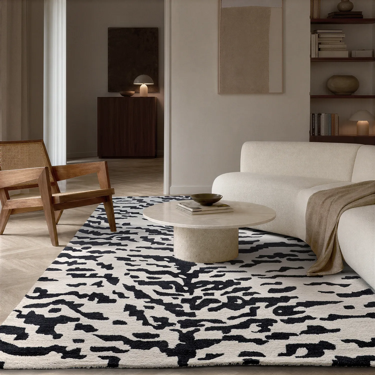 Shaggy rugs - Zebra Tufted Wool Premium (white/black)