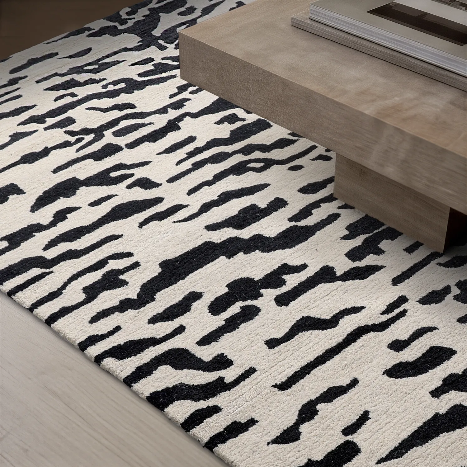 Shaggy rugs - Zebra Tufted Wool Premium (white/black)