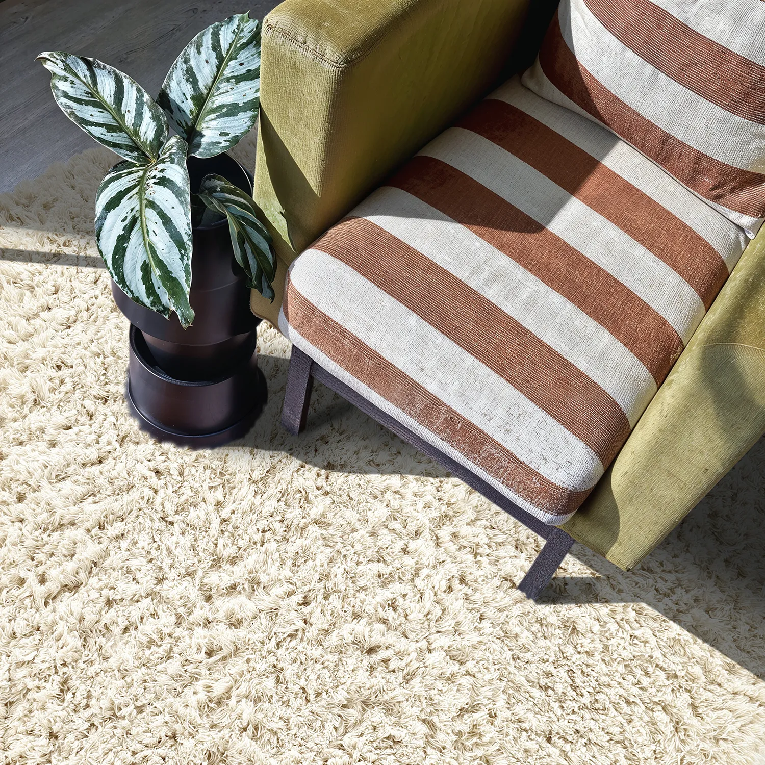 Round rug - Fassale Hand Woven Wool Shaggy (white)
