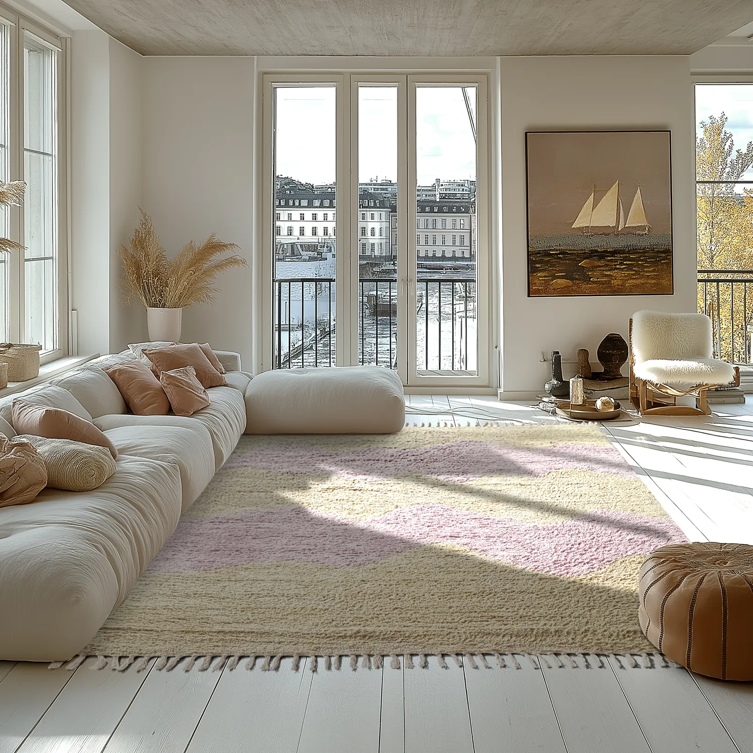 Shaggy rugs - Amira Natural Cotton Shaggy (beige/purple)