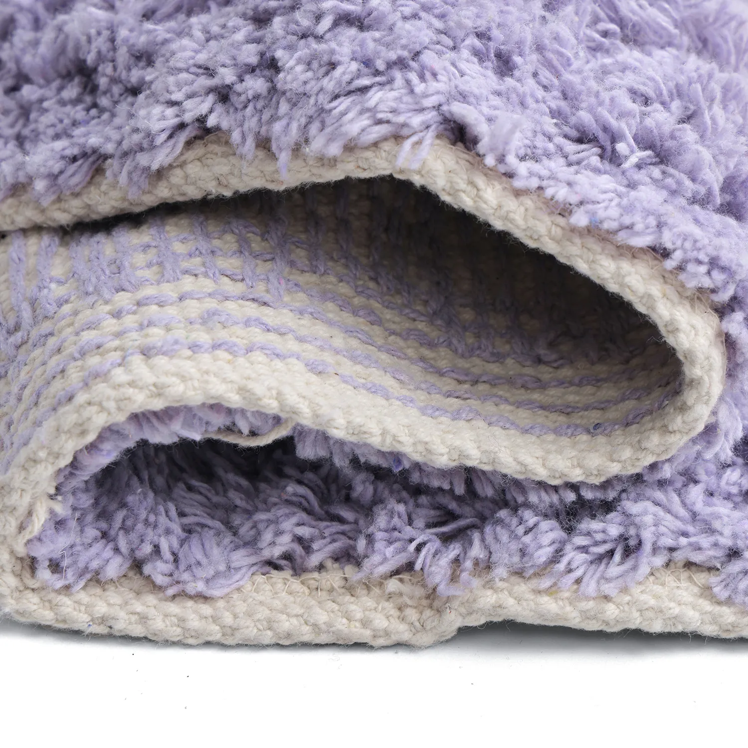 Round rug - Amira Natural Cotton Shaggy (purple/beige)