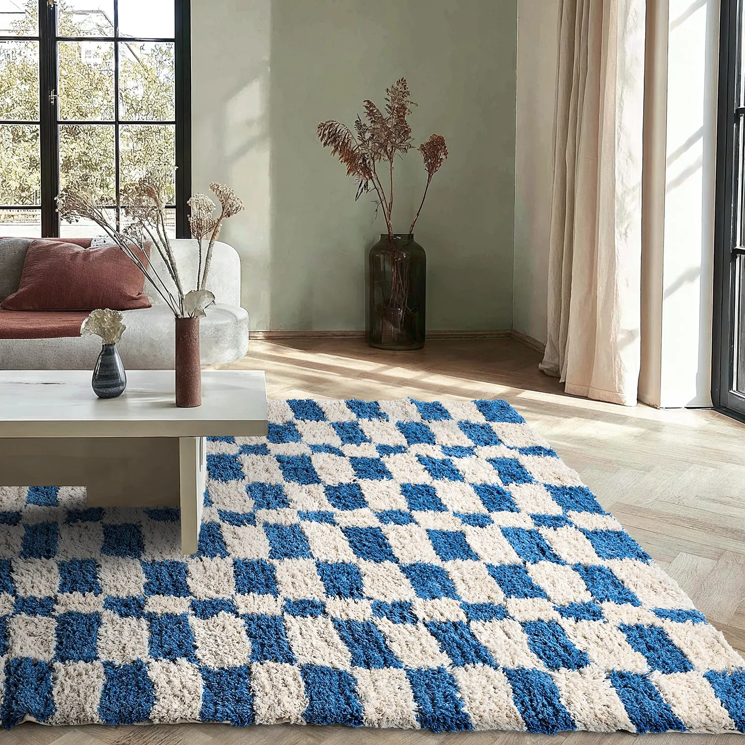 Shaggy rugs - Atrani Natural Cotton Shaggy (blue)