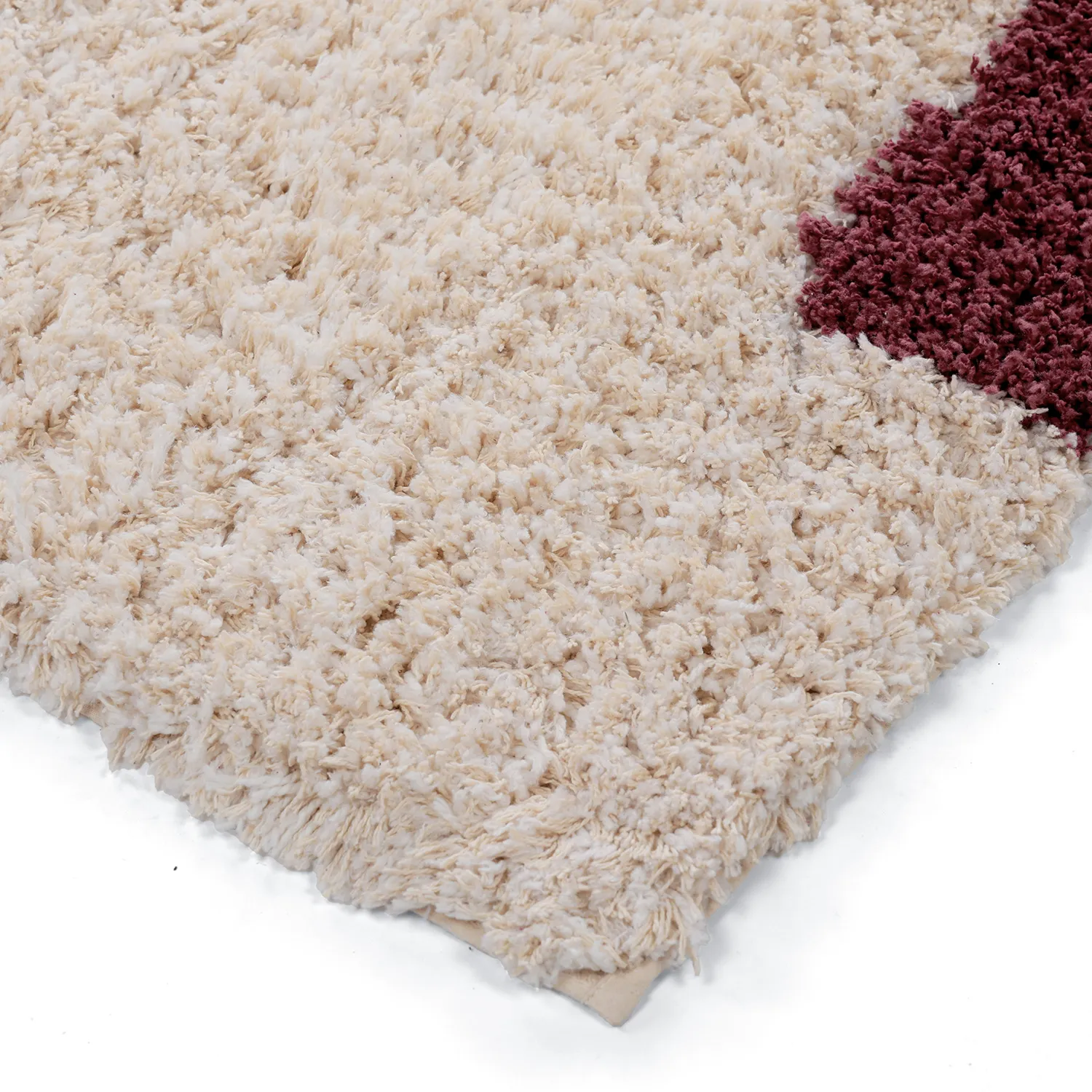 Shaggy rugs - Begur Natural Cotton Shaggy (off-white/burgundy)