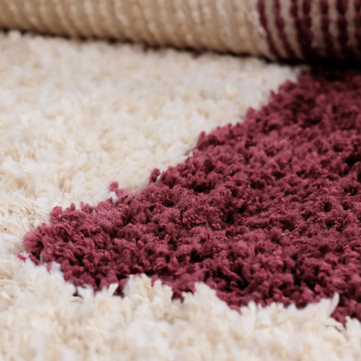 Shaggy rugs - Begur Natural Cotton Shaggy (off-white/burgundy)