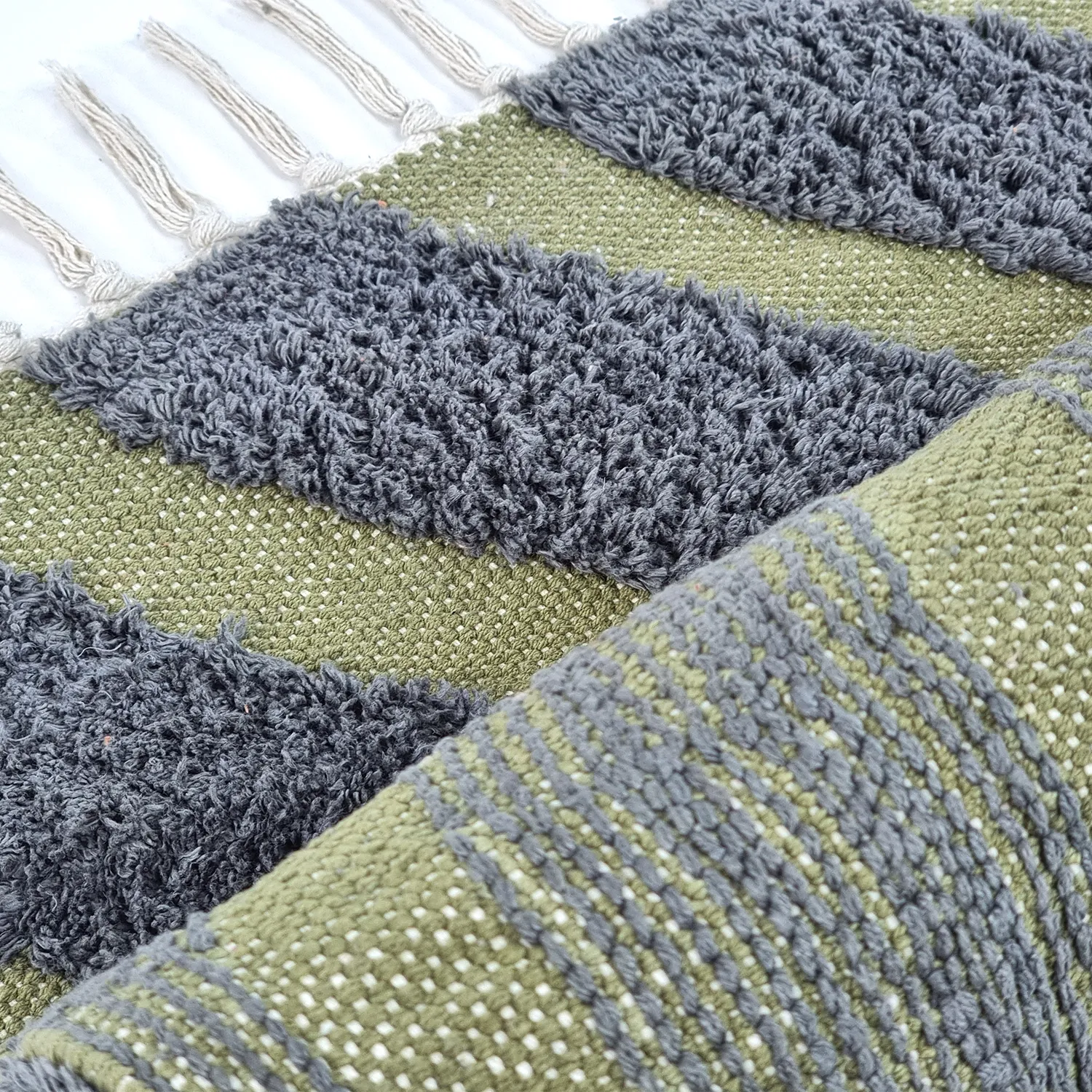 Shaggy rugs - Callista Natural Cotton Shaggy (black/green)
