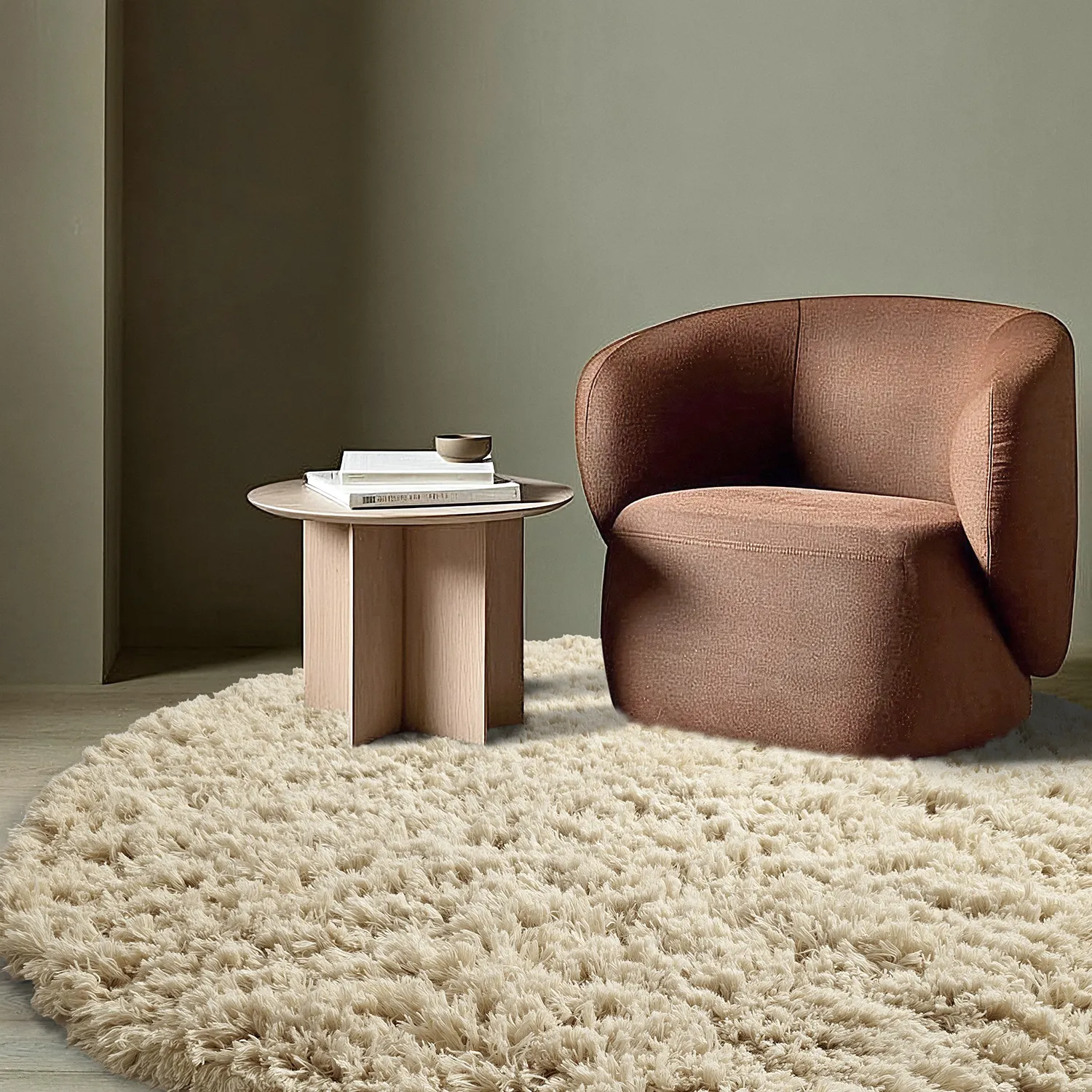 Round rug - Fassale Hand Woven Wool Shaggy (cream)
