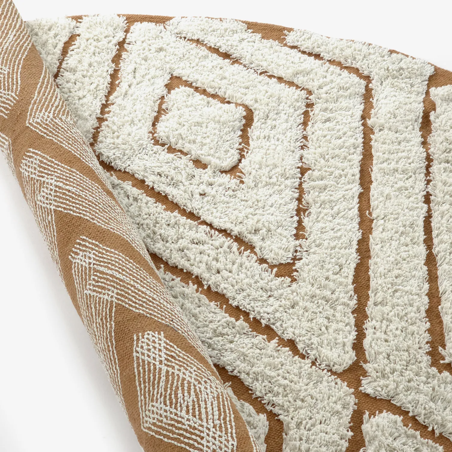 Round rug - Holwell Natural Cotton Shaggy (off white/brown)