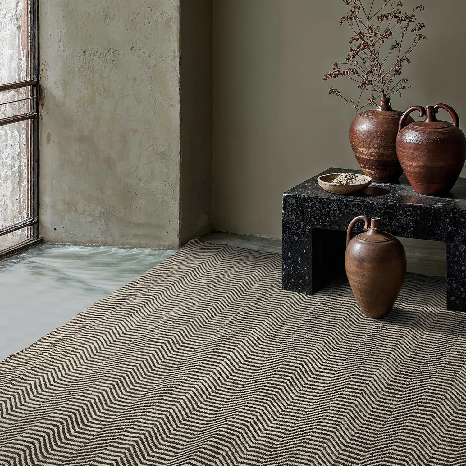 Wool rug - Larkana (beige/black)