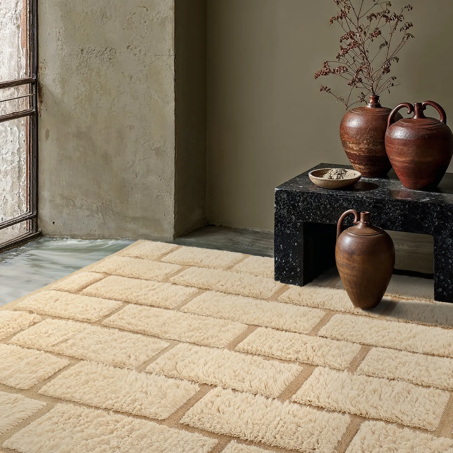 Shaggy rugs - Leknes Hand Woven Wool Shaggy (cream)