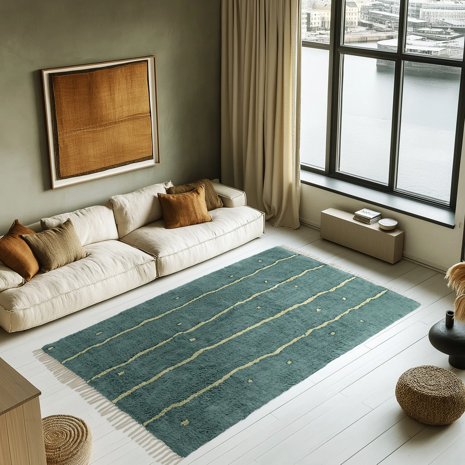 Shaggy rugs - Leora Natural Cotton Shaggy (green)