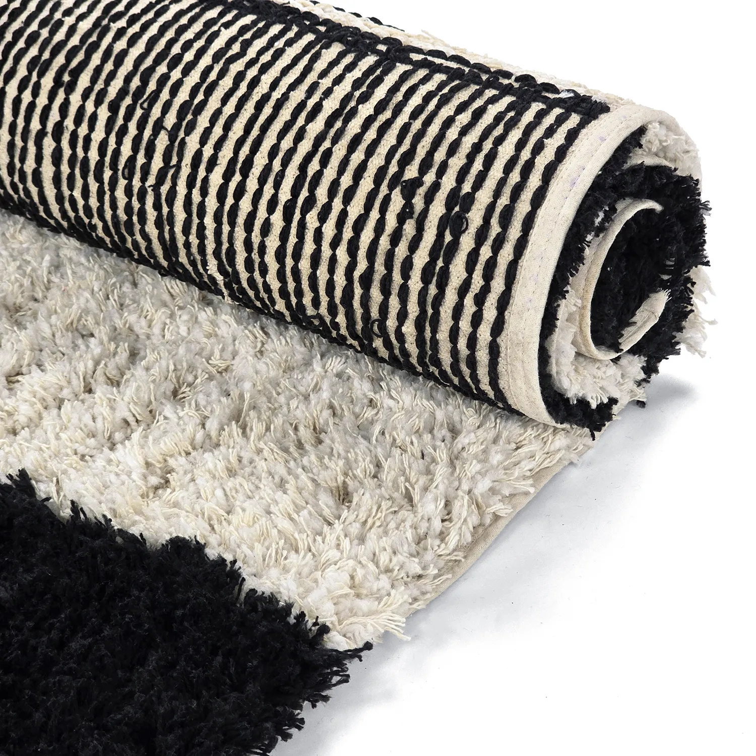 Shaggy rugs - Marvao Natural Cotton Shaggy (off-white/black)