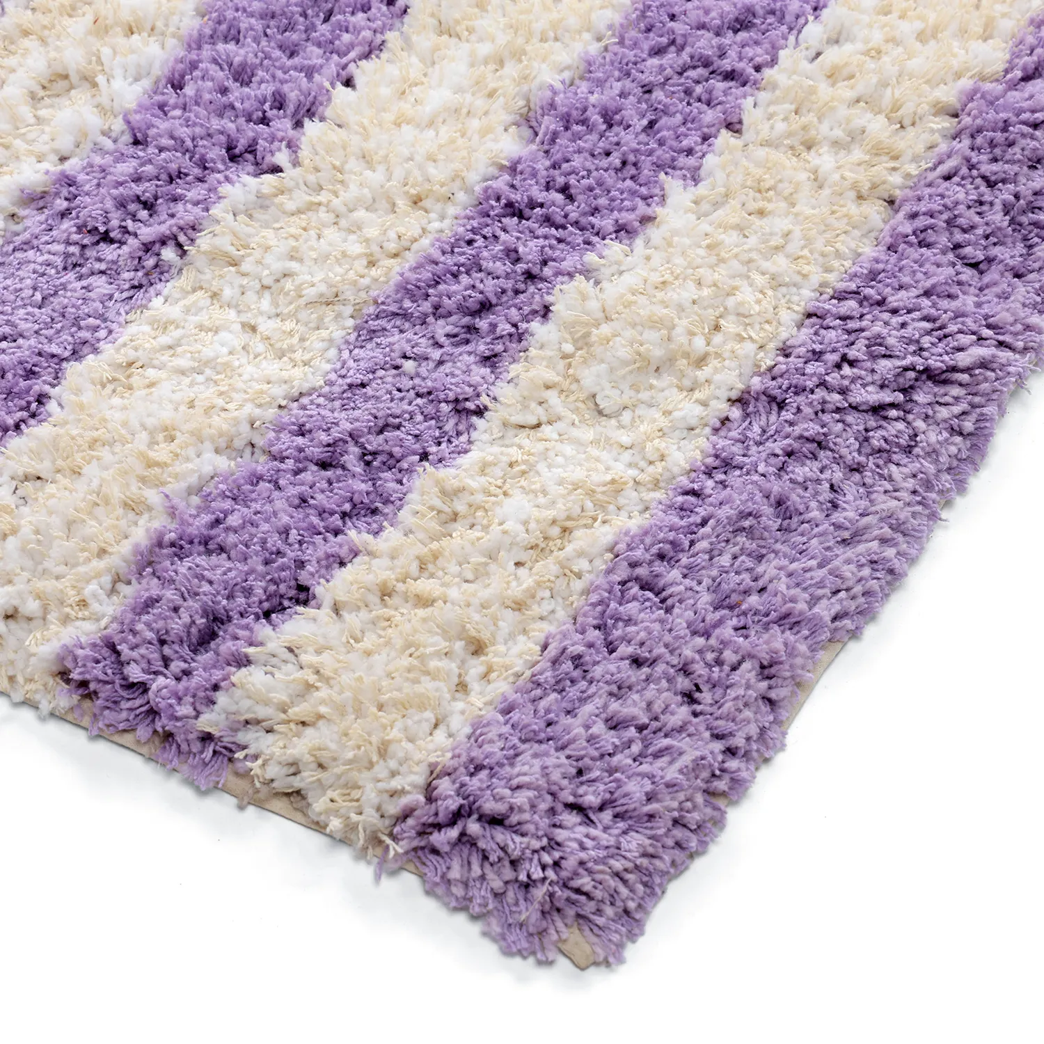 Shaggy rugs - Thira Stripe Cotton Shaggy (cream/light purple)