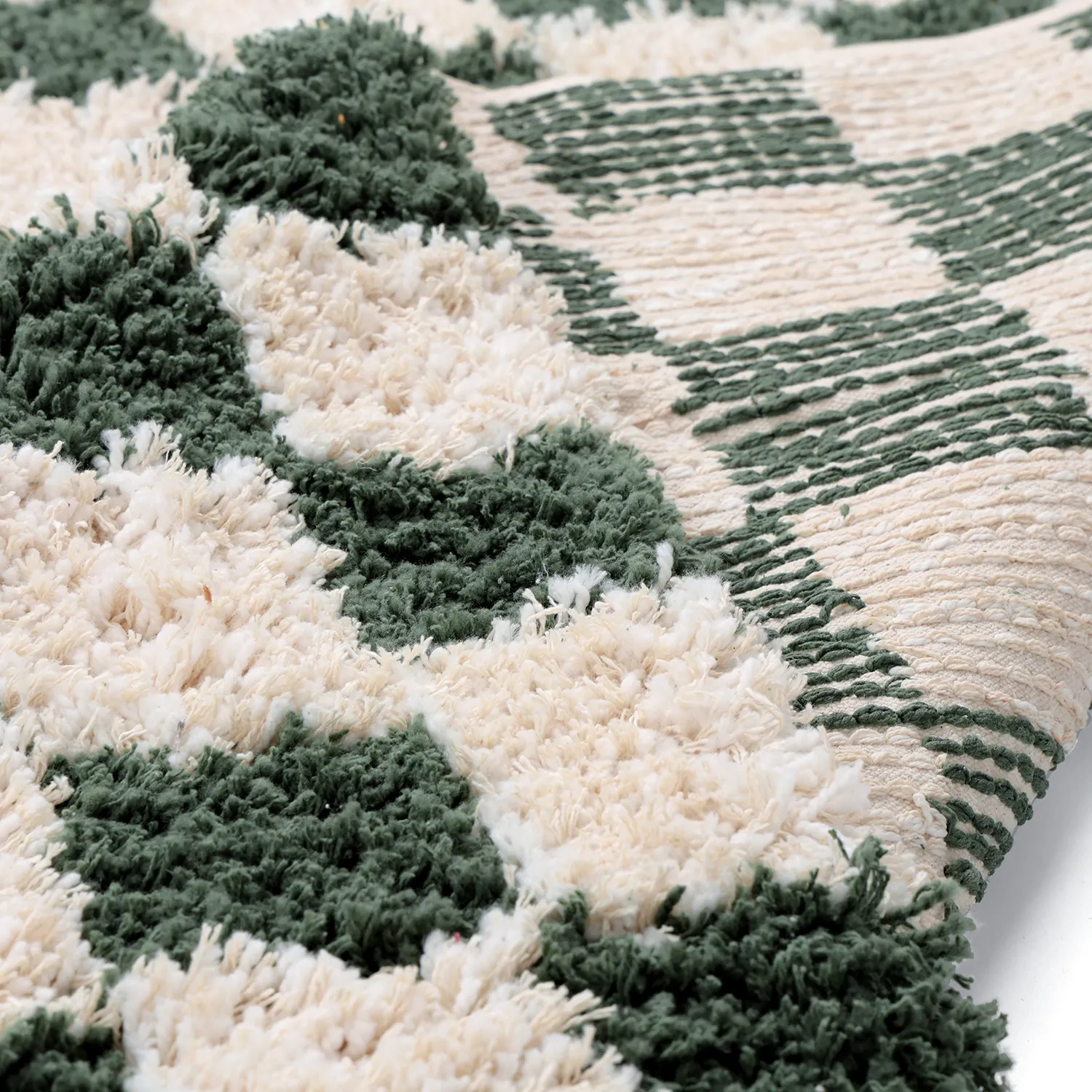 Shaggy rugs - Methoni Check Cotton Shaggy (cream/green)