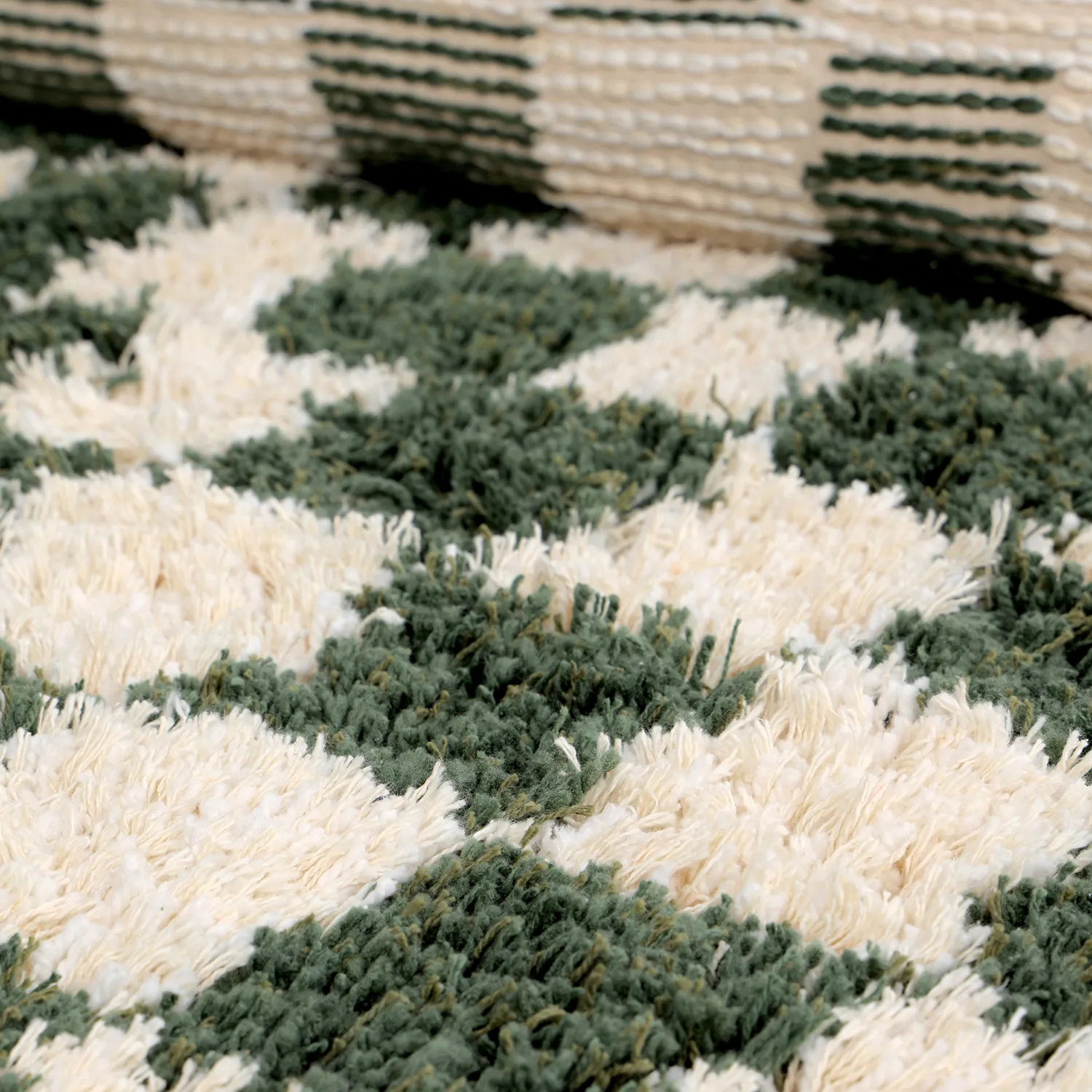 Round rug - Methoni Check Cotton Shaggy (cream/green)