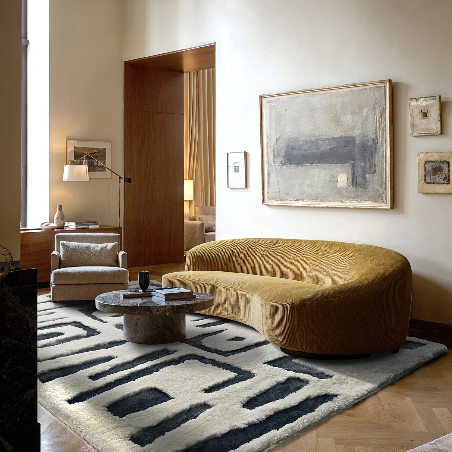 Shaggy rugs - Palmyra (white/navy blue)