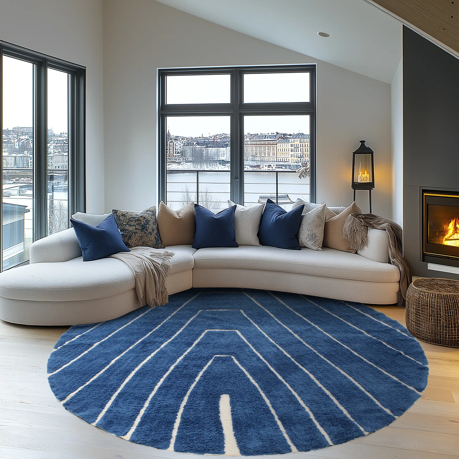 Round rug - Sivia Natural Cotton Shaggy (blue)