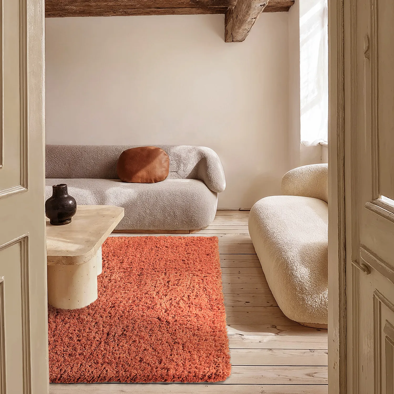 Shaggy rugs - Combarro Solid Cotton Shaggy (light orange)