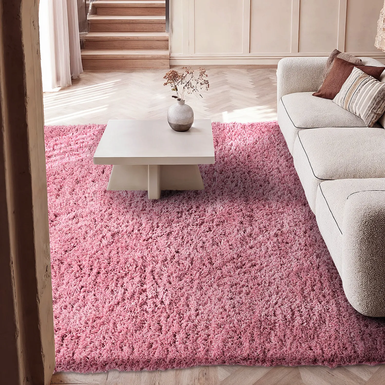 Shaggy rugs - Combarro Solid Cotton Shaggy (light pink)