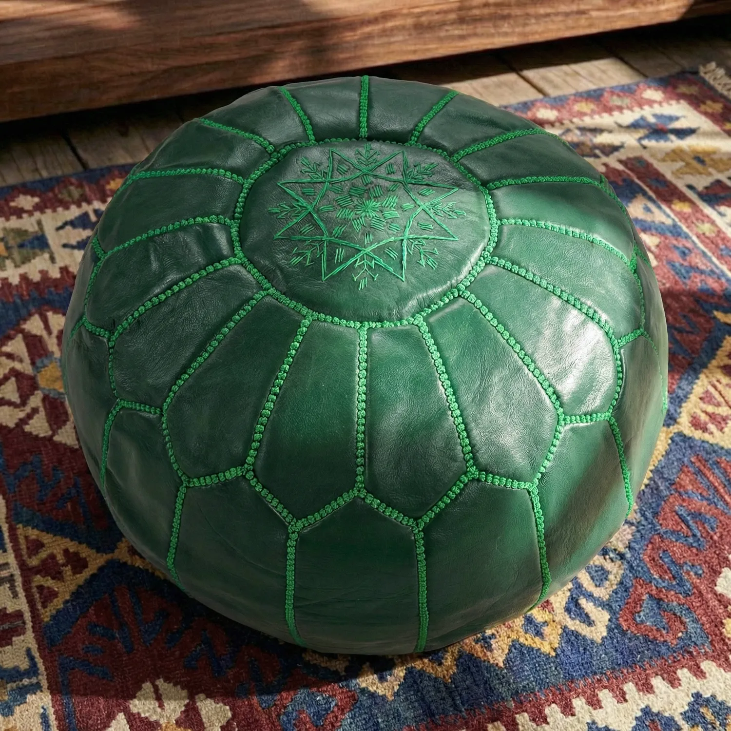 Pouf - Moroccan leather pouf (dark green)