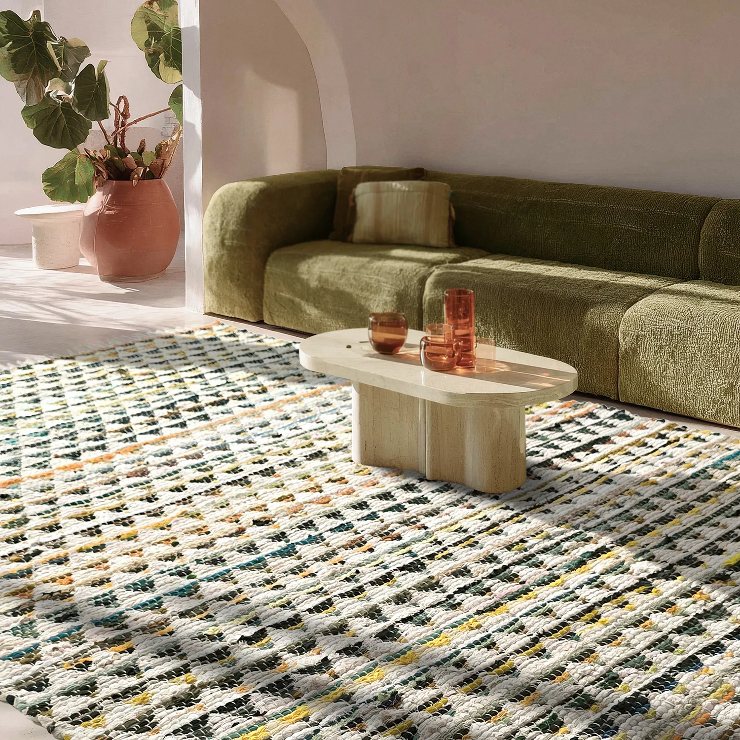 Rag rug - Lindby (yellow/multi)