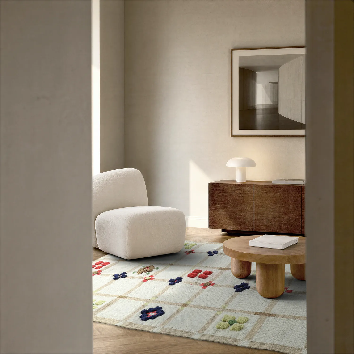 Wool rug - Lausanne Flatweave Tufted Premium (white/beige)
