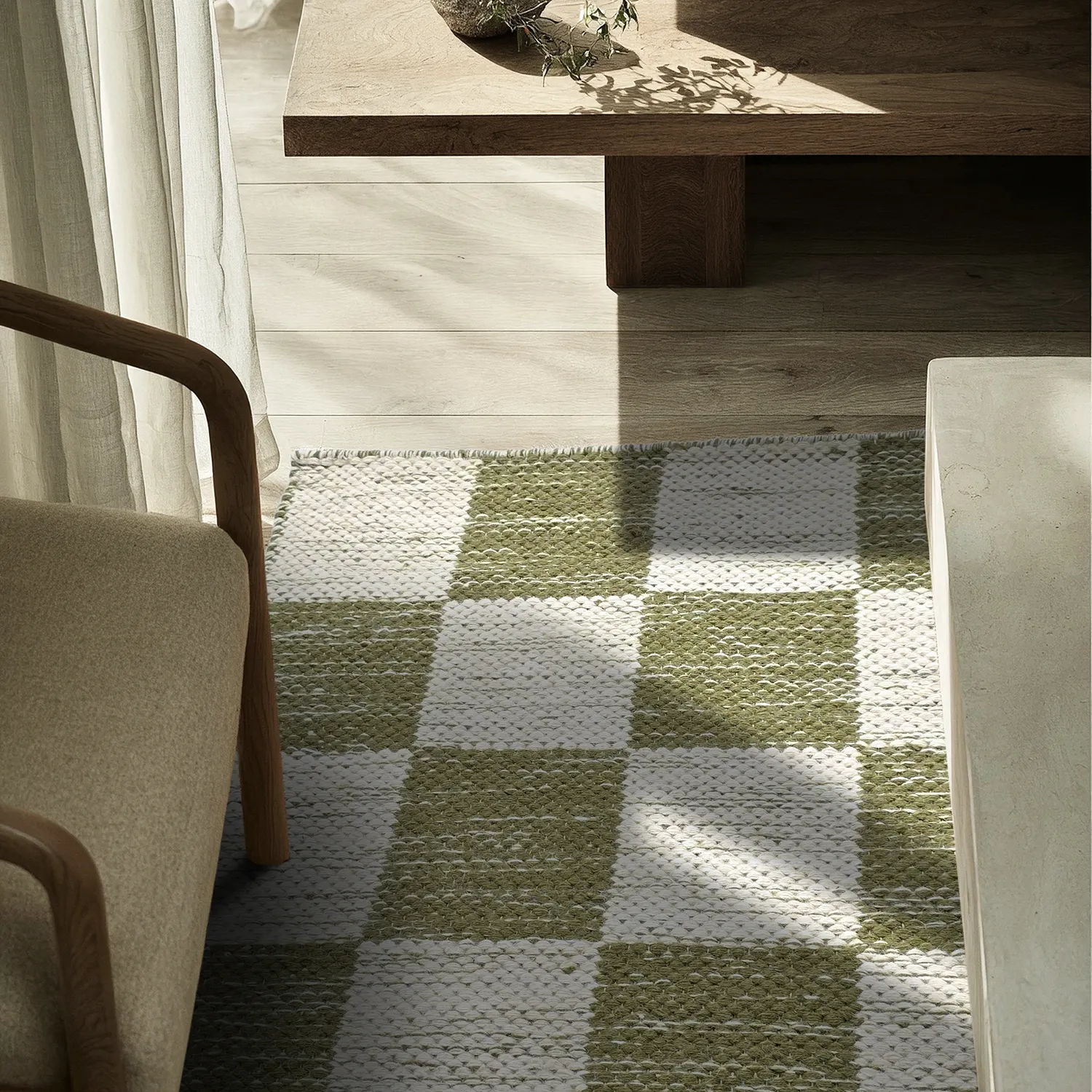 Wool rug - Dundee (green/white)