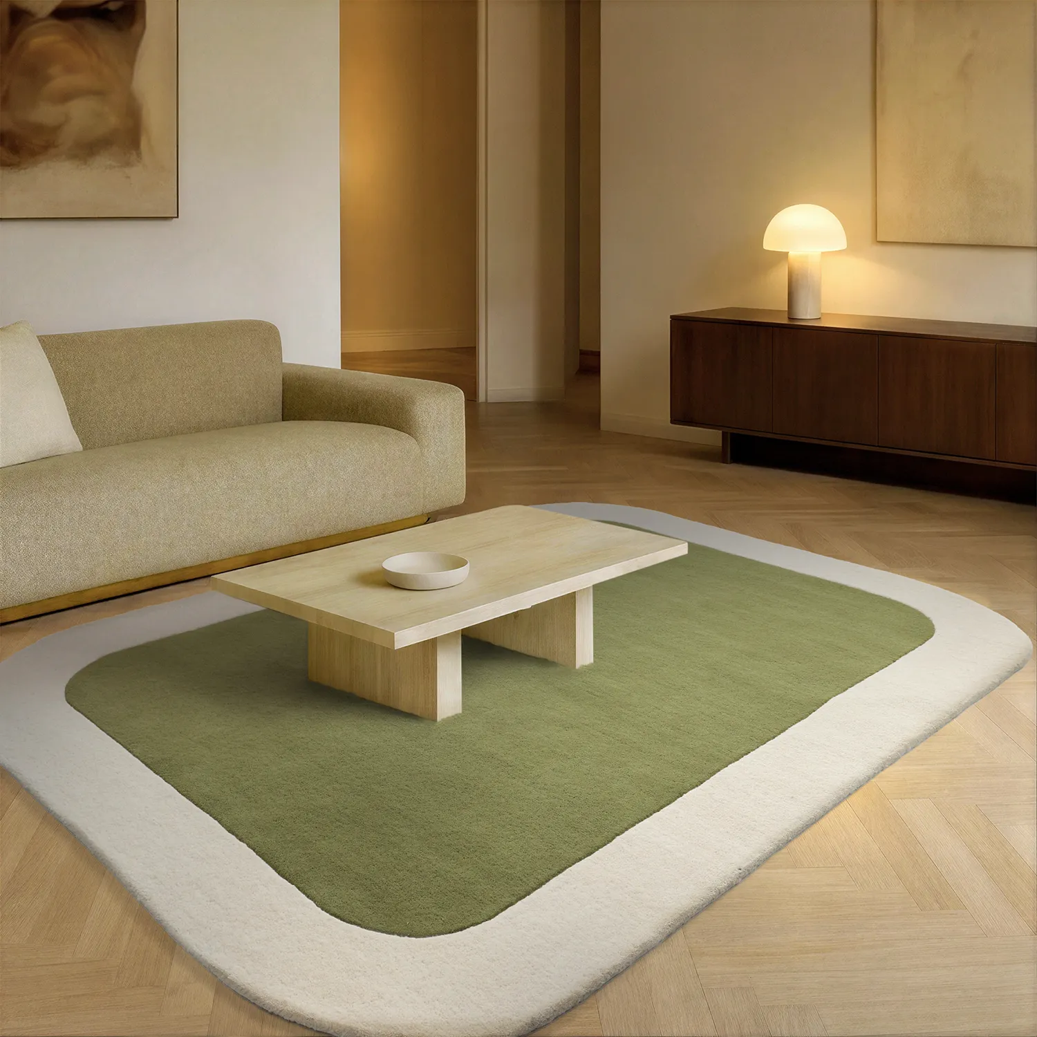 Wool rug - Puri Hand Tufted Wool Premium (green/cream)