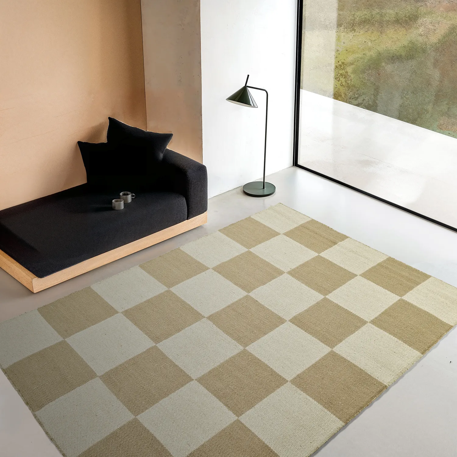 Wool rug - Scacco (white/beige)